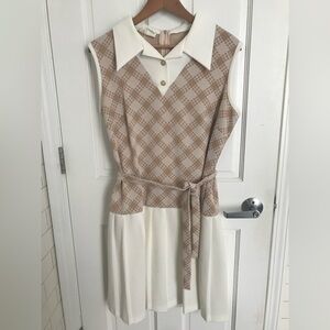 Elegant Beige and Cream Sleeveless Dress